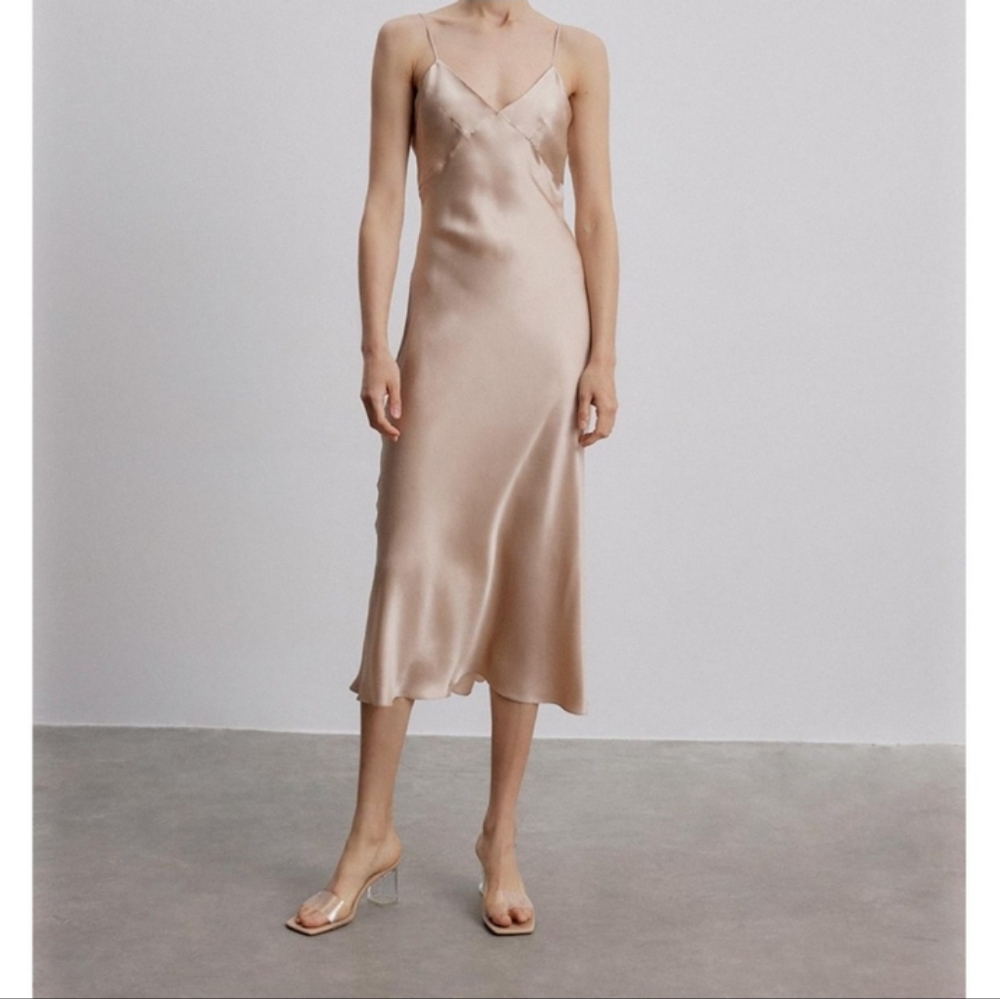 Silk Mason 100% Mulberry Silk Slip Midi Dress Desert Rose L - Picture 16 of 16